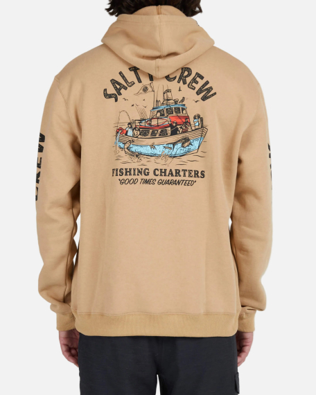 Salty Crew Fishing Charters Hooded Fleece Sandstone i gruppen Klær Og Fottøy / Klær / Gensere / Hettegensere hos Sportfiskeprylar.se (0804046385486r)