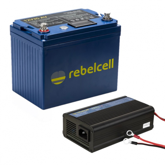 Rebelcell 12V35 AV li-ion batteri (432 Wh) Med Laddare 12.6V10A Li-ion i gruppen Båtelektronikk / Batterier Og Ladere / Batterier / Lithiumbatterier hos Sportfiskeprylar.se (12035AVREUApaket)