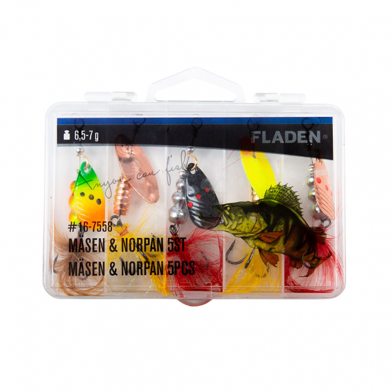 Fladen Mäsen & Norpan 5pcs 6,5-7g In Plastic Box i gruppen Sluker / Inline Spinner hos Sportfiskeprylar.se (16-7558)