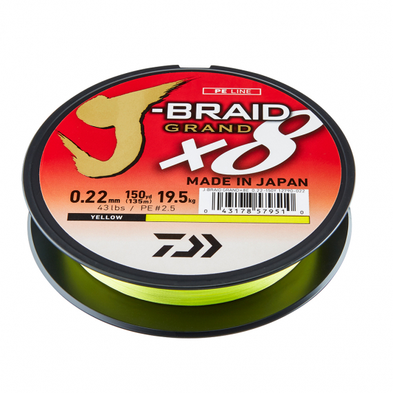 Daiwa J-Braid Grand X8 0.24mm 135m Yellow 40LB i gruppen Snører / Multifilament hos Sportfiskeprylar.se (210652)