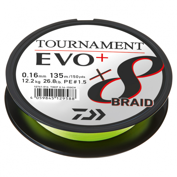 Daiwa Tournament X8 Braid Evo+ Chartreuse 135m - 0.14mm i gruppen Snører / Multifilament hos Sportfiskeprylar.se (216404)
