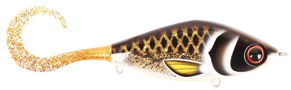 TrueGlide Guppie Jr Shallow, 11cm, 58gr - Spotted Bullhead - Gold Glitter i gruppen Sluker / Tailbaits Og Hybrid Baits hos Sportfiskeprylar.se (29-EG208AS-TR008)