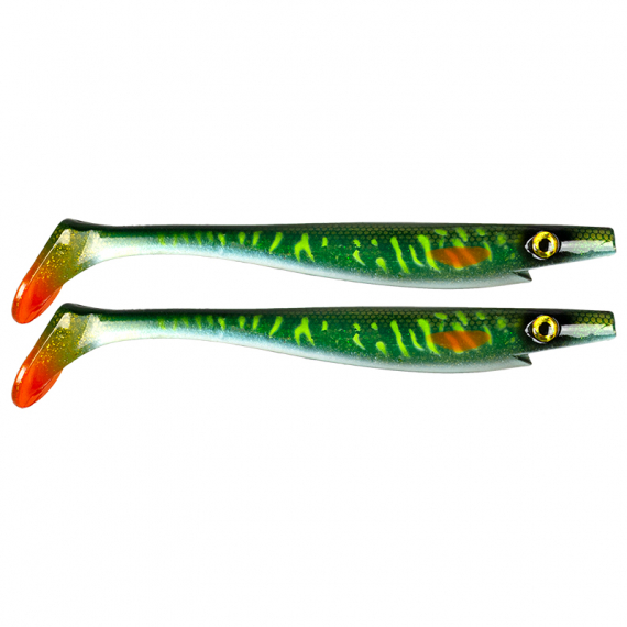 Pig Shad Junior 20cm - Green Motoroil Pike UV i gruppen Sluker / Softbaits / Gjedde Softbaits hos Sportfiskeprylar.se (29-SP172C-MN3)