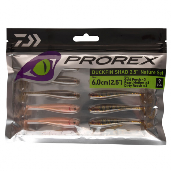 Daiwa PX Duckfin Shad 6,3cm (9-pack) - Nature Set i gruppen Sluker / Softbaits / Abbor Softbaits Og Gjørs Softbaits hos Sportfiskeprylar.se (32-216784)