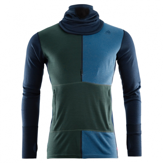 Aclima WarmWool Hoodsweater w/zip M\'s Navy Blazer/Green Gables/Coastal Fjord i gruppen Klær Og Fottøy / Klær / Mellomlag Og Undertøy / Superundertøy Genser/T-Skjorte hos Sportfiskeprylar.se (90-107465r)