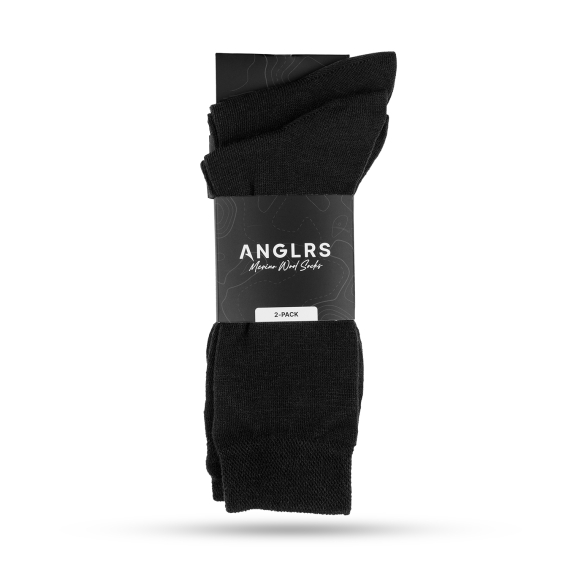 Anglrs Merino Wool Socks Black 41-46 2-pack i gruppen Klær Og Fottøy / Klær / Mellomlag Og Undertøy / Sokker hos Sportfiskeprylar.se (AMWB41462)