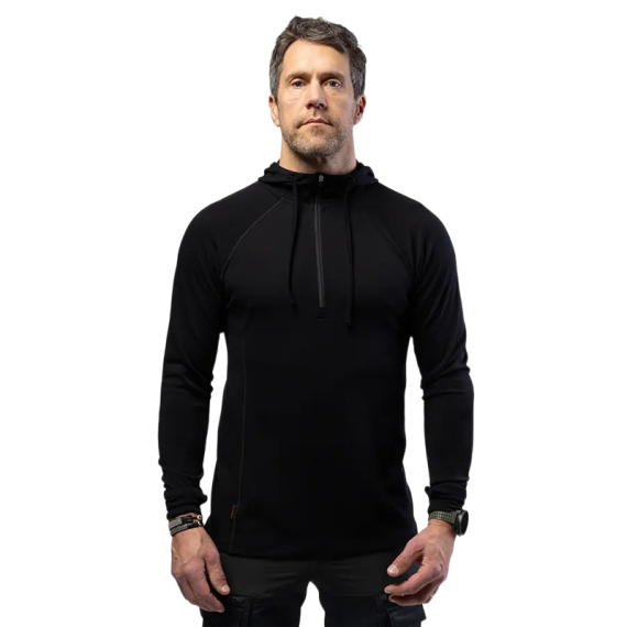 Beyond Nordic BN105 M\'s Merino Half Zip Hoodie Onyx Black i gruppen Klær Og Fottøy / Klær / Mellomlag Og Undertøy / Superundertøy Genser/T-Skjorte hos Sportfiskeprylar.se (BN105-M-BLACK-2XLr)