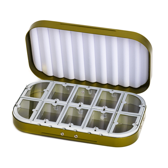 Aluminium box 10 compartments - Olive i gruppen Oppbevaring / Utstyrsskrin / Flueboks hos Sportfiskeprylar.se (CH-306)