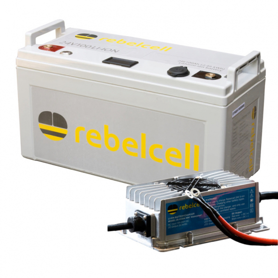 Rebelcell 24V100 Li-ion Med Laddare Waterproof 29.4V20A i gruppen Båtelektronikk / Batterier Og Ladere / Batterier / Lithiumbatterier hos Sportfiskeprylar.se (RC24V100PACK)