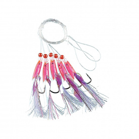 Fladen Pink Rubber w. white Feathers 5 Hooks, size 3/0